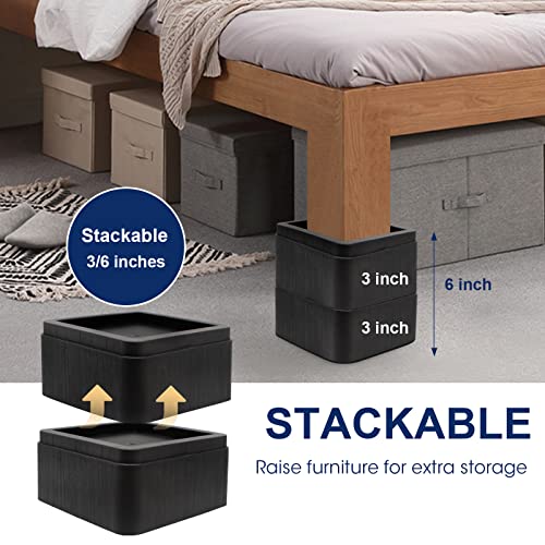 Heavy Duty 3 Inch Bed Risers - Oversized Stackable Furniture Lifts (4 Pack)