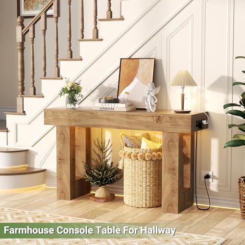 47-inch Console Table with Power Outlets, USB Ports and Sensor Light