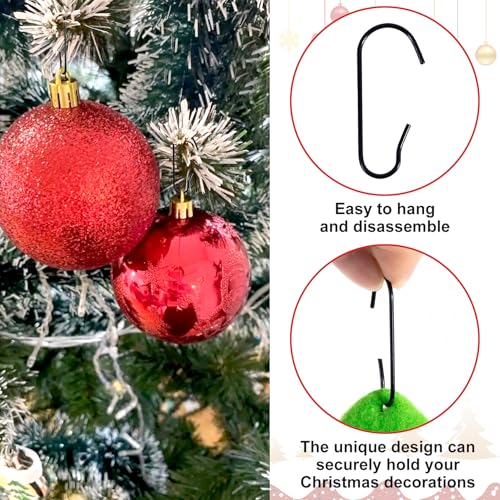 100-Pack Black Christmas Ornament Hooks, Metal Wire C-Shaped Hangers