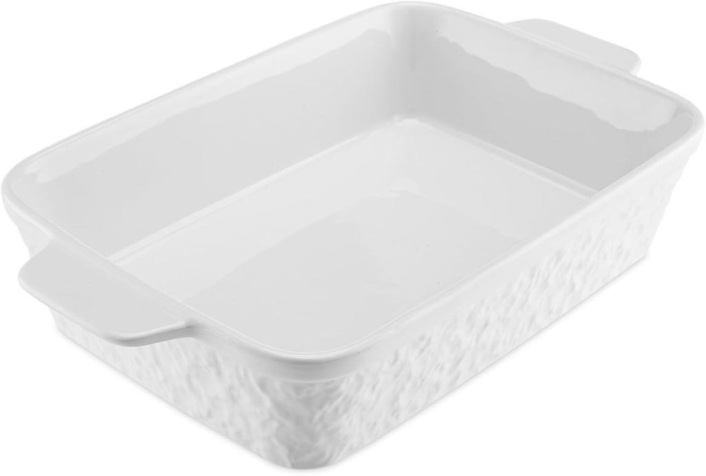 Regine Switzerland 9x13 Baking Pan - Durable Ceramic Casserole Dish with Handles | 4.4QT Oven Safe, Soft White
