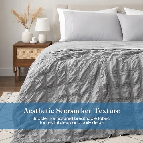 Cooling Comforter Queen Size - Lightweight Seersucker Quilt