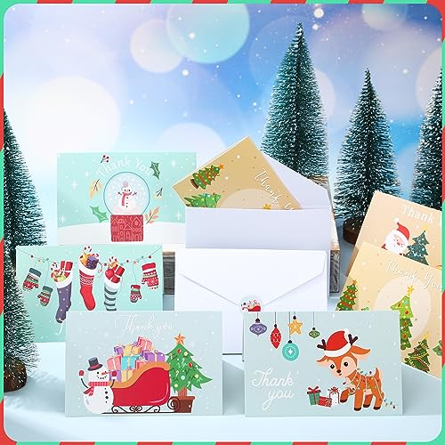 Novelty Christmas Thank You Cards Set with Envelopes & Stickers - 24pcs