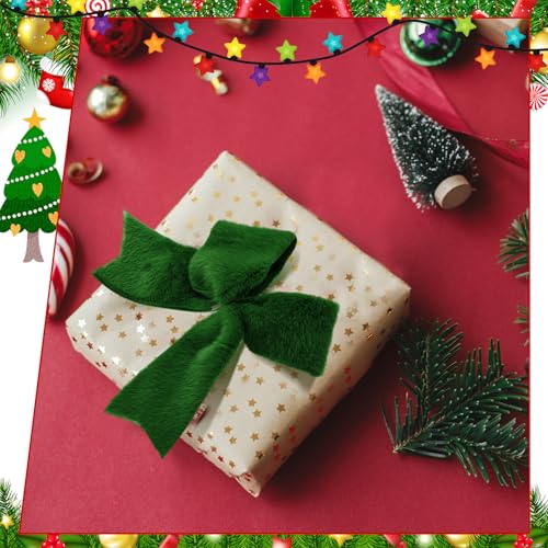 Hollowfly 12-Pack Christmas Faux Fur Bows for Tree & Decor, Green, Brown, Beige