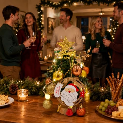 AethelFlora 13-Inch Lighted Christmas Tabletop Tree with 20-Piece Decor Set