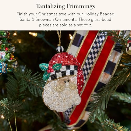 MacKenzie-Childs Beaded Holiday Ornaments Set of 2 Santa & Snowman Christmas Decorations