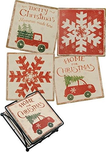 Primitives by Kathy Christmas Stone Coasters Set of 4 with Snowflake & Holiday Designs