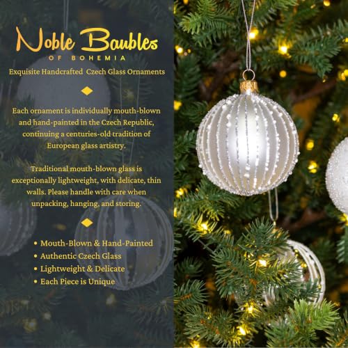 Luxury Frosted 80mm Mouth-Blown European Glass Christmas Ball Ornaments Set of 6 - Silver & White Frosted Luxe