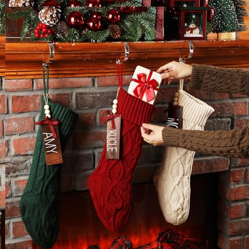 Zubebe 6 Pairs Christmas Stockings 18-Inch Knitted Holiday Stockings in Red & Green Set