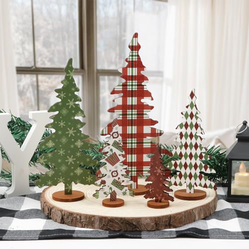 FestalMart 5-Size Wooden Christmas Tree Signs Indoor Decor