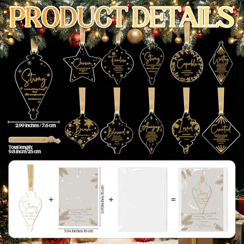 Kasyat 10 Sets Christian Tree Ornaments Bulk with Cards - Casual Design
