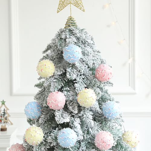 Pastel Glitter Foam Christmas Ornaments 12-Piece Set, Shatterproof Balls in Pink, Blue, Yellow & Mint