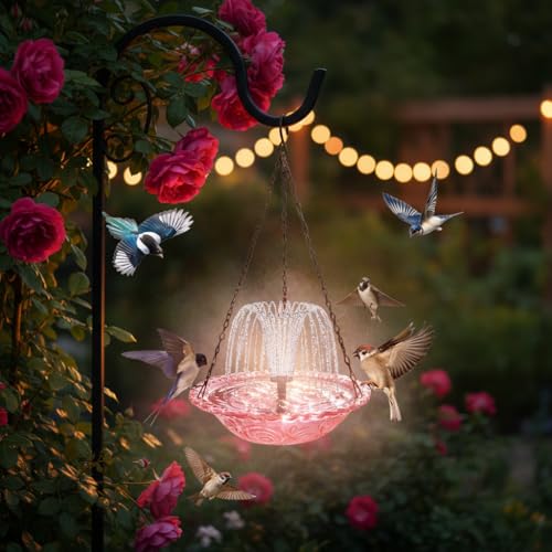 Hanging Solar Bird Bath Fountain with Pump - Outdoor Garden Water Feature