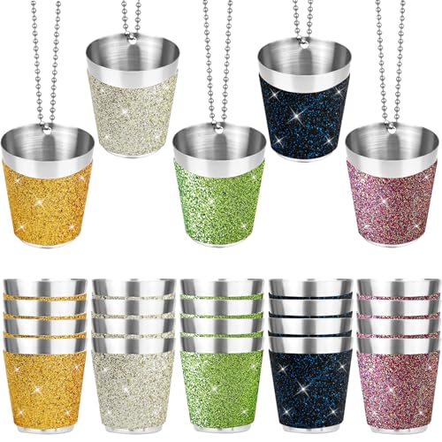 Sitroasho 30 Pcs Stainless Steel Shot Glass Necklaces 1 oz with Chains for Parties