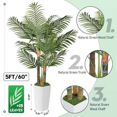 5ft Artificial Palm Tree - Lifelike Faux Areca Plant in Pot