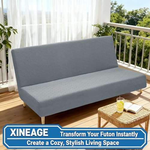 Stretch Futon Cover for Armless Sofa Bed - Light Gray, Anti-Slip
