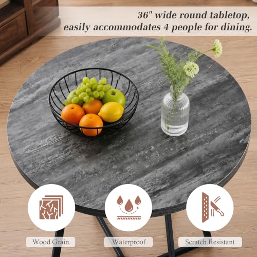 VECELO 3-Piece Round Dining Table Set for 2 with Faux Leather Chairs, Modern Grey