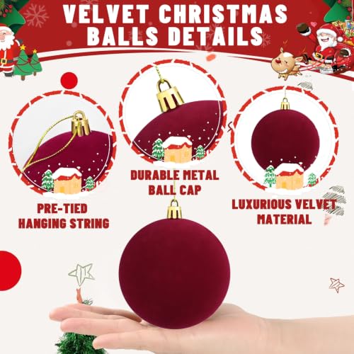 Waipfaru Burgundy Velvet Christmas Ornaments 46pcs - Multi-Size Ball Set