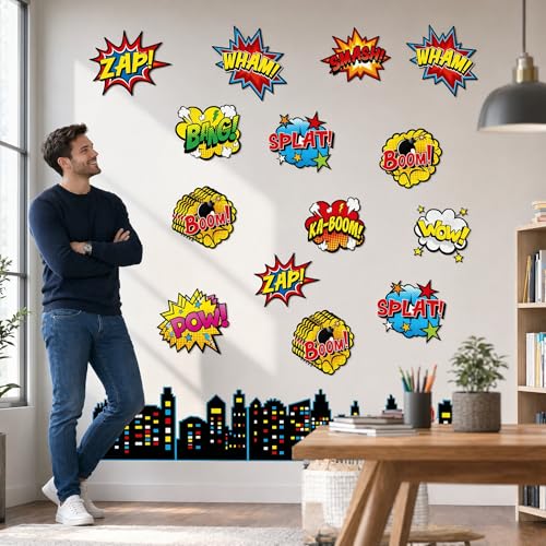 62-Piece Comic Action Hero Wall Cutouts – Superhero Party Decorations