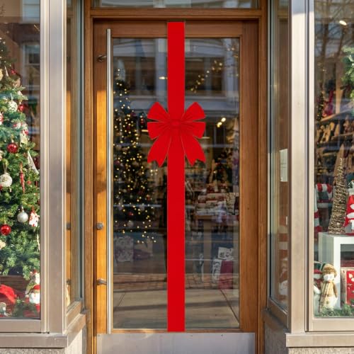1 Pc Large 173" Red Velvet Christmas Door Ribbon Bow Decoration with Gold Stitching
