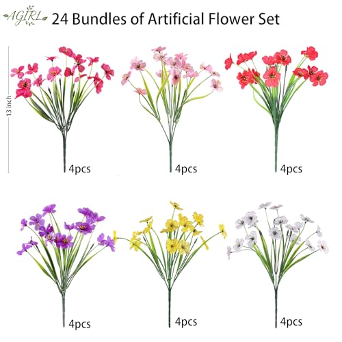 UV-Resistant Outdoor Artificial Flowers - 24 Bundles Faux Plants for Porch