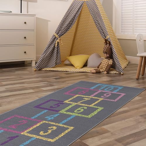 Ottomanson 2'2" x 6' Hopscotch Kids Rug - Play Mat for Playroom, Bedroom, Daycare & Classroom - Fun & Interactive Game Carpet - Durable and Non-Slip - Perfect for Learning & High-Traffic Areas, Pink