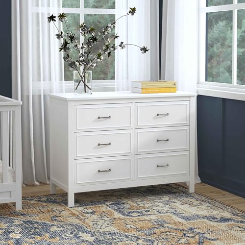 6-Drawer Nursery Dresser in White - Solid Wood Changing Table Storage