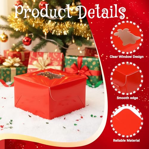 AmazingSpark 48 Pack Christmas Cookie Boxes with Windows - Red & Green Bakery Gift Cases for Holiday Treats