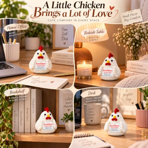 Grandma First Time Gifts from Grandchild - Handmade Crochet Chicken & Heartfelt Card
