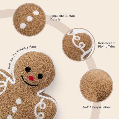 Phantoscope Beige Gingerbread Man Christmas Throw Pillow 13x17 Inches Plush Holiday Decor