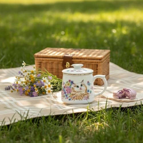 HAFTOLYR Ceramic Tea Mug with Infuser & Lid, 400ml Colorful Porcelain Cup