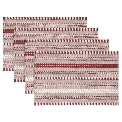 Artoid Mode Red Woven Braided Stripe Placemats, Set of 4 – 12" x 18"
