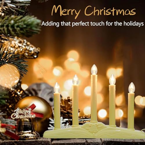 Doratale 5-Light Ivory Electric Christmas Window Candle Lamp with 6 C7 Bulbs - 3 Feet Cord, Holiday Decor