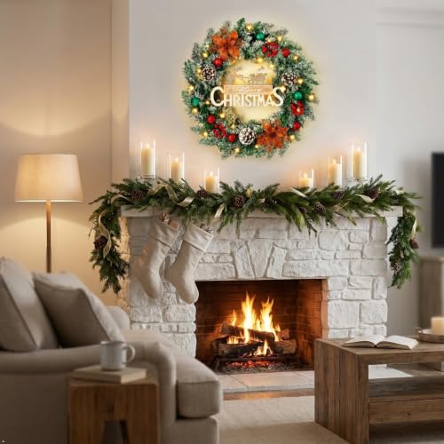 24 Inch Prelit Christmas Wreath with LED Lights – Battery Powered, Tenrry (Variation: 24inch)