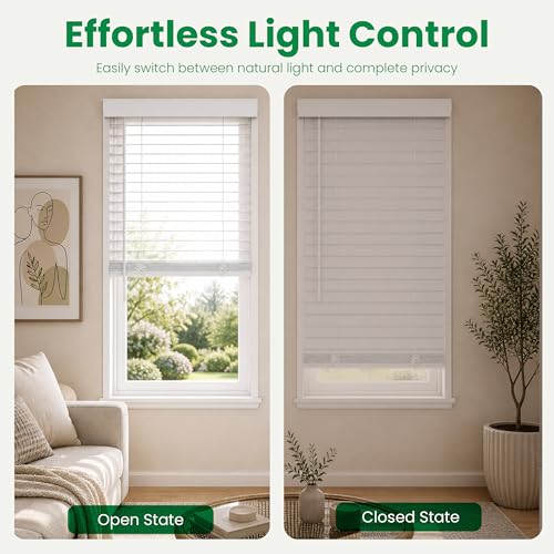 2" Cordless Faux Wood Blinds with Valance - 34.5" W x 48" H - Pure White