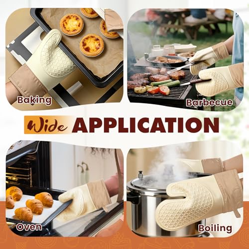 Silicone Oven Mitts, Waterproof Heat Resistant Kitchen Gloves (2 PCS)
