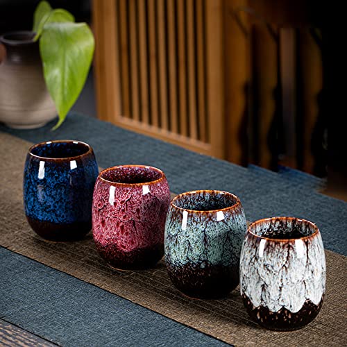Four Seasons Kiln Glazed Asian Ceramic Teacup Set - 4 pcs, 5.9 oz, Seasonal Design