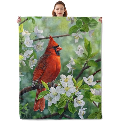 80x60 Inch Flannel Plush Throw Blanket - Cozy Cardinal & Flowers Design - Soft & Warm Home Decor