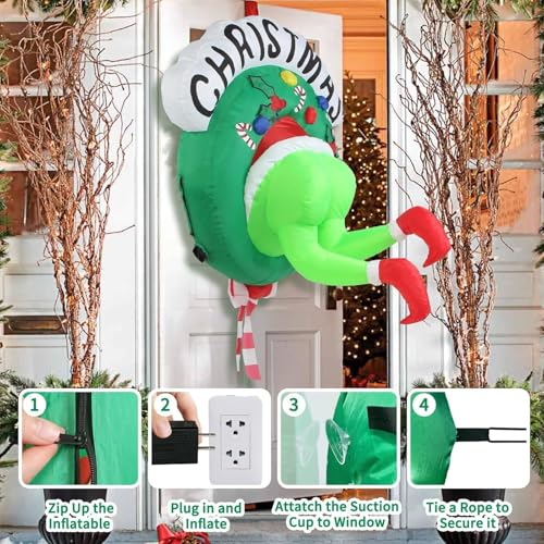 Boveco Christmas Inflatable Outdoor Decoration Green Ugly Monster Wreath with LED Lights - Holiday Yard & Window Decor