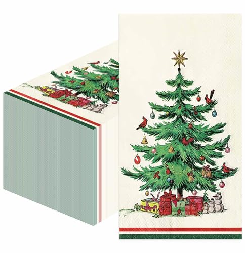 SietDESEO 25 PCS Christmas Dinner Napkins Disposable 3-Ply 13x15.7 in - Tree & Snowman Holiday Guest Towels