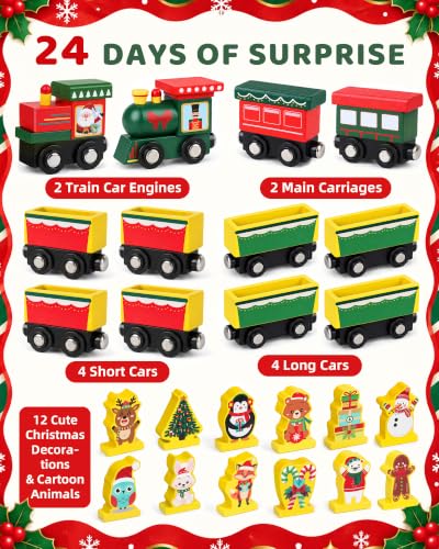 Holidays Toddler Advent Calendar 2026 Wooden Train Set with 24 Magnetic Surprises