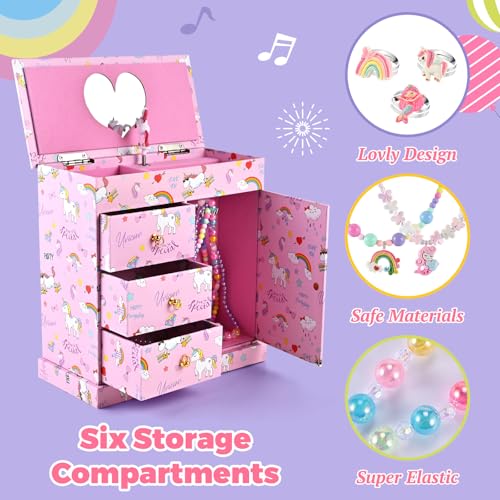 Unicorn Musical Jewelry Box for Girls with 21-Piece Accessory Set