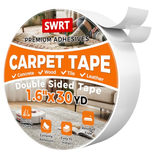 Double Sided Carpet Tape, 1.6 Inch x 30 Yards Heavy Duty Rug Grip for Floors