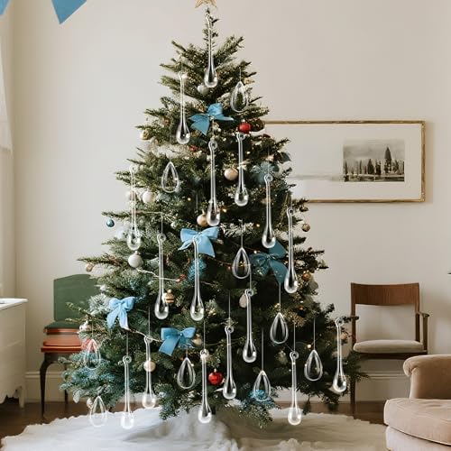 Cinnvoice 150 Pcs Christmas Acrylic Teardrop Ornaments Icicle Pendants - 1.97in, 3.86in, 5.12in