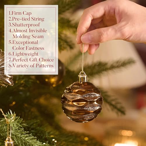 Valery Madelyn Copper Gold Christmas Tree Ornaments Set 60pcs Shatterproof Holiday Decorations