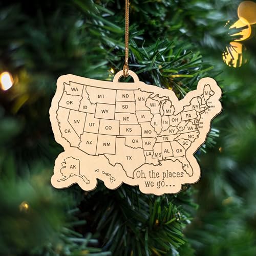 TRUMPETIC US Travel Map Christmas Ornament - DIY 50 States Travel Checklist Gift