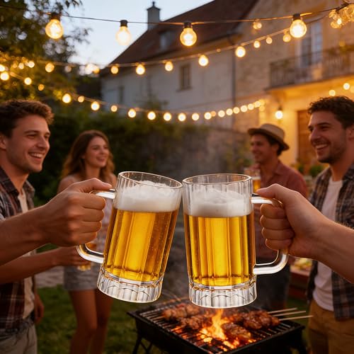 Set of 2 Durable Acrylic Beer Mugs with Handles, 16oz Reusable Beer Steins