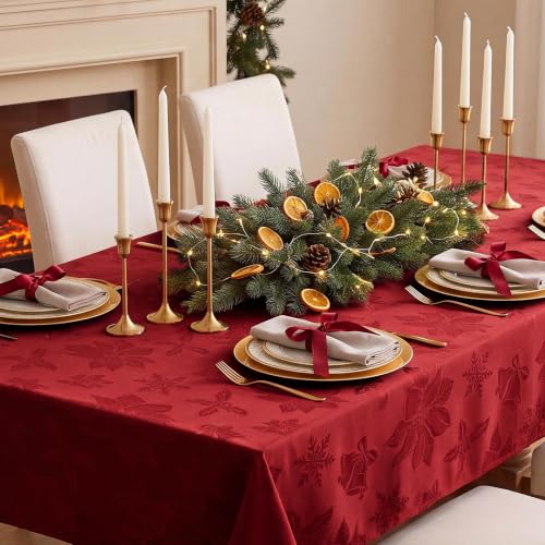Softalker Christmas Jacquard Rectangle Tablecloth 60 x 144 Red, Flower Red — 100% Polyester
