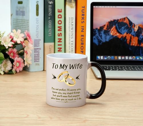 Glod Ring Wife Mug - Romantic Gifts for Wife From Husband, 11 oz Heat Change Coffee Cup