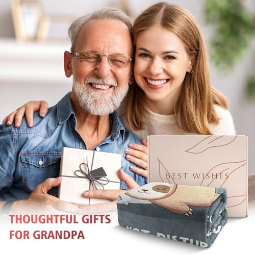 Funny Grandpa Charging Sloth Blanket Grey 60x50 Inches - Cozy Gift