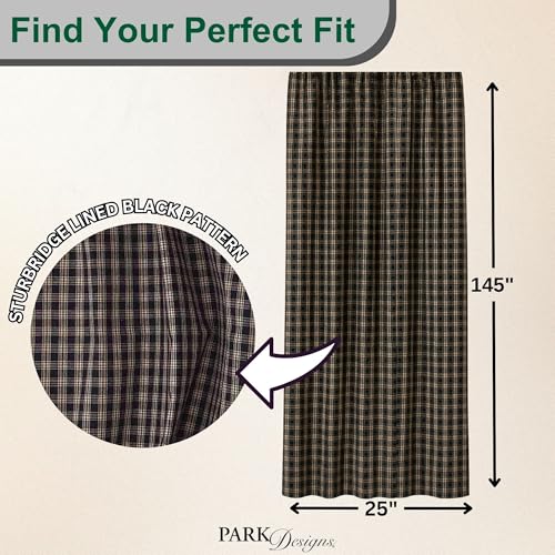 Fishtail Swag Window Scarf 145" x 25" Black and Tan Plaid Cotton Topper